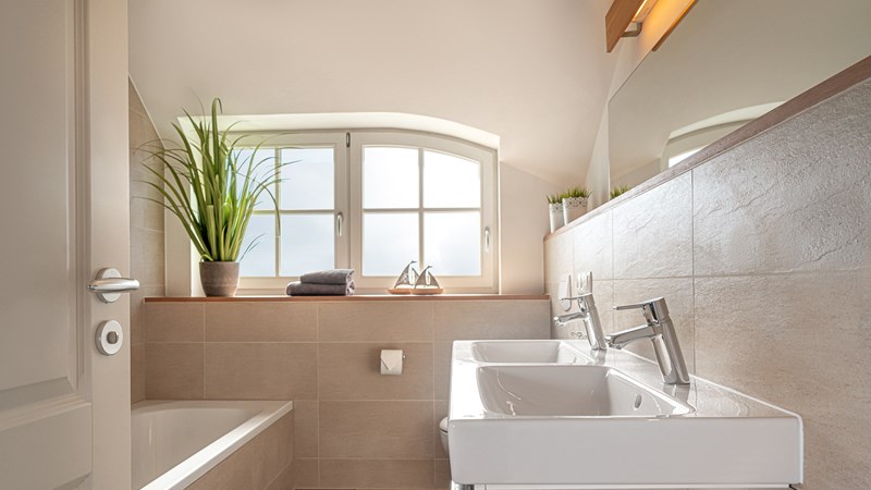 Ferienhaus Dünenhaus Glowe Tageslichtbad mit Badewanne